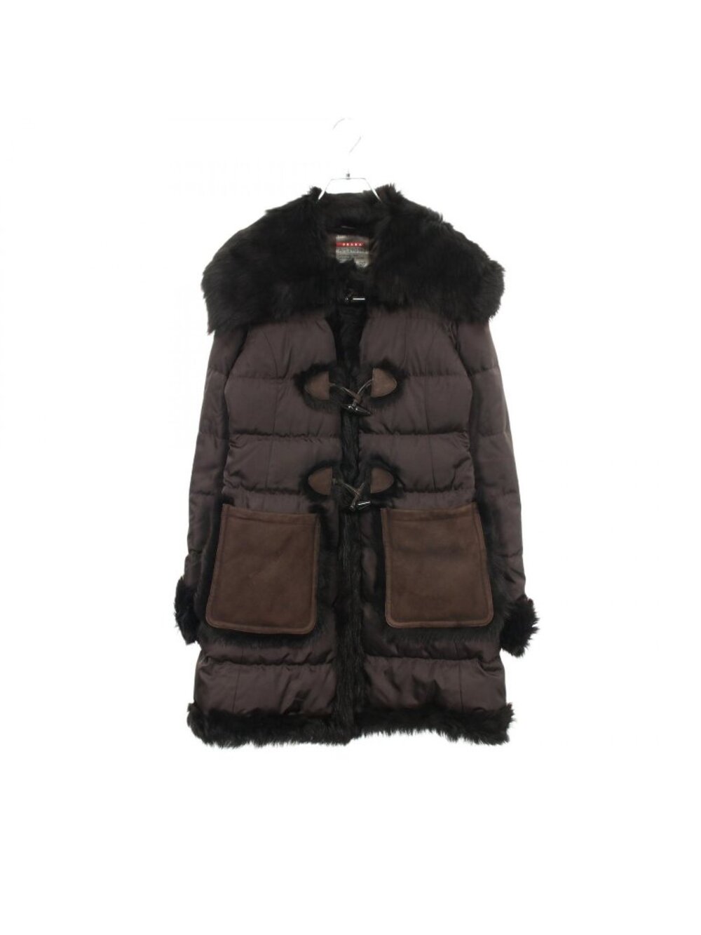 Prada Sports Linea Rossa Sport Down Jacket Shearling Contrast Duffle Coat Nylon
